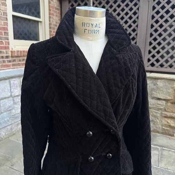 1960s black velvet quilted peacoat - Picture 2 of 5